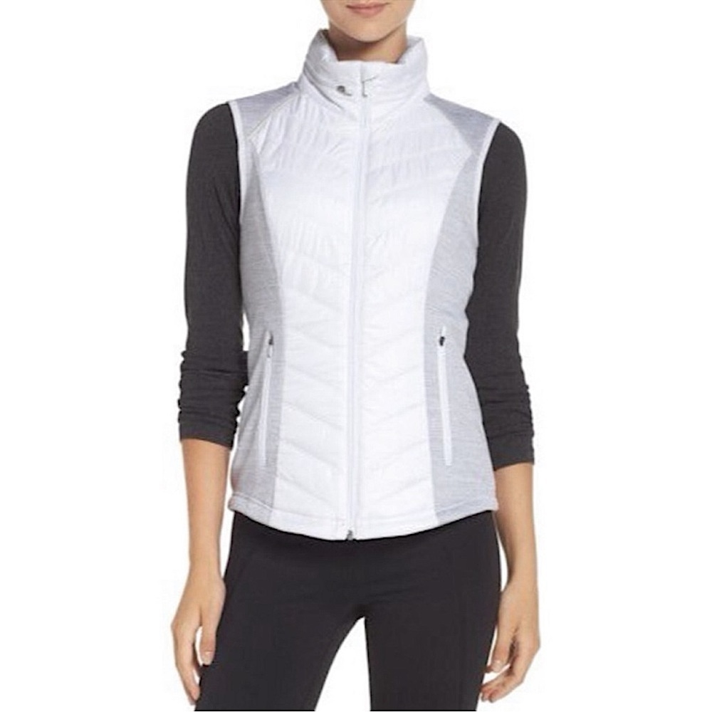 Zella Zelfusion Water Repellent Quilted Vest w/Hood Size Medium White/Gray - Picture 2 of 12